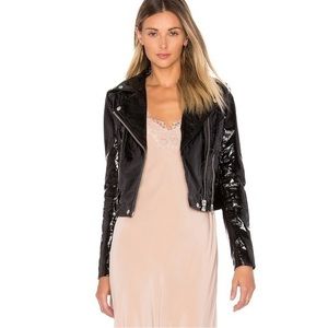 Muubaa Mustang Patent‎ Biker Jacket in Black